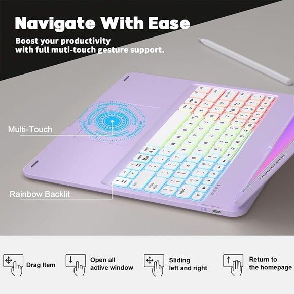 Baisla iPad Pro 12.9 Case with Keyboard (6th Gen, 2022) - 360° Rotatable, Trackp - Picture 5 of 8